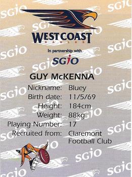2000 SGIO West Coast Eagles #NNO Guy McKenna Back